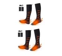 2 Pairs Rechargeable Heated Socks with 4000mAh Battery - Electric Thermal Socks for Men & Women | Adjustable Heat Levels, Long-Lasting Warm Foot Warmers for Skiing, & Outdoor Work (Black/Orange)