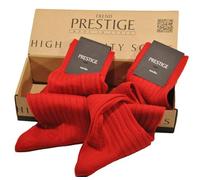 (2 Pairs) RED Long Ribbed Socks in 100% Pure Merino Wool: A Touch of Passion for Every Man. Made in (Brescia) Italy - Gift Box, red, 45-47