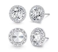 2 Pairs Rhinestone Dance Competition Earrings Hypoallergenic Sterling Silver Halo Crystal Stud Earrings for Dance Stage Opera Performance Wedding Bridal, Silver, Crystal