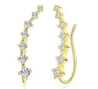 2 pairs Seven Star Diamond Stud Earrings, 7 Crystals Leaf Shape Ear Climber, Ear Cuff Climbing Earrings,Cuff Climbing Earrings for Women (2 pairs of gold)