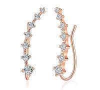 2 pairs Seven Star Diamond Stud Earrings, 7 Crystals Leaf Shape Ear Climber, Ear Cuff Climbing Earrings,Cuff Climbing Earrings for Women (2 pairs rose gold)