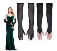2 Pairs Sheer Long Black Gloves, 2 Styles Tulle Long Opera Gloves for Women, Elbow Length Longs Black Mesh Glove for Weddings, Operas, Tea Parties, Balls, and Parties