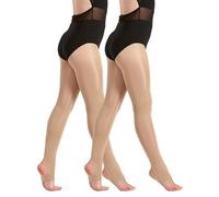 2 Pairs Shimmer Stirrup Dance Tights - Light Toast - Age 9-11
