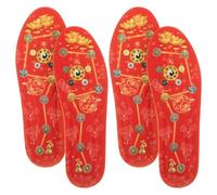 2 Pairs Shock Absorbing Red PU Insoles with Seven-Planet Pattern | Soft Cushion Inserts with Pressure Dispersion, Breathable Sweat Absorbing Design, Fits Boots and Casual Shoes