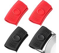 2 Pairs Silicone Assist Handle Holder Heat Insulated Hot Pot Grip Handle Cover Sleeve Grip for Cast Iron Woks, Pans, Griddles, Skillets, Plates, Red and Black