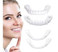 2 Pairs Silicone Dentures Temporary Whitening Fake Teeth, Instant Perfect Smile Veneers Teeth, Cosmetic Upper & Lower False Teeth Veneers for Men Women Cover Missing Teeth