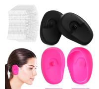 2 Pairs Silicone Ear Covers Ear Protector with 100pcs Disposable Hairdressing Ear Caps Ear Protector Hairdressing Dye Coloring Protector Earmuff Ear Caps for Home Shop, 7.8cm*4.5cm*0.5cm
