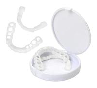 2 Pairs Silicone False Teeth, Whitening Snap on Veneers Teeth, Comfort Cosmetic Upper and Lower Fake Teeth, Temporary Smile Dentures Veneers for Men and Women