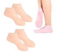 2 Pairs Silicone Socks for Moisturising Feet, Silicone Foot Care Socks Foot Moisturiser Sock, Overnight Wear to Moisturize, Repair, and Soften Rough, Dry Heel and Foot Skin for Women(Beige)
