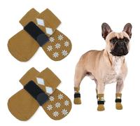 2 Pairs Small Dog Socks, Dog Paw Protectors Dog Stop Licking Paws Dog Slip Socks Dog Bandages for Paws Winter Dog Socks Paw Covers to Stop Licking(Brown, S)