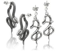 2 Pairs Snake Stud Earrings Stainless Steel Gothic Punk Women Animal Snake Jewelry Silver Dangle Earring