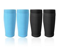 2 Pairs Soccer Shin Guard Sleeves, Breathable Soft Football Shin Pads Holders Flexible Sock Covers for Adults Sport Beginners Training Accessories (Black, Blue)