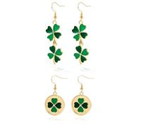 2 Pairs St Patricks Day Earrings for Women Four Leaf Clover Shamrock Dangle Earring Jewelry Saint patrick's Irish Gift Outfits Shirt Accessories Gold, Acrylic, No Gemstone