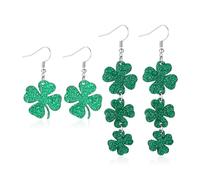 2 Pairs St. Patrick's Day Earrings for Women, Green Four Leaf Clover Earrings Acrylic Lucky Shamrock Drop Dangle Earrings for Irish Holiday Jewelry Gifts