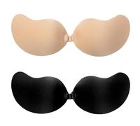 2 Pairs Sticky Bra Push Up Invisible Stick On Bra for Summer V-Neck Reusable Strapless Backless Bras with Lift Support for Deep V Low Cut Dress Weddings Parties Beach Daily Wearing Cup A B C