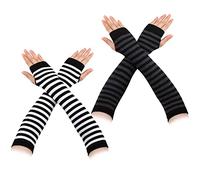 2 Pairs Striped Arm Warmers Long Fingerless Gloves Winter Wrist Warmers Fingerless Mittens Warm Stretchy Knit Thumbhole Striped Gloves for Office Typing Computer