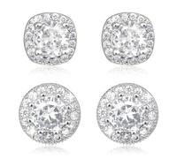 2 Pairs Stud Earrings for Women Cubic Zirconia Mens Earrings Studs 925 Sterling Silver Earrings Round and Square Diamond Earrings for Women Bride Bridesmaid Wedding Party Gifts