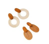 2 Pairs Summer Boho Raffia Earrings Handmade Statement Rattan studs Geometric Dangle Earrings Fashion Party Jewellery for Women Girls Dress up Party