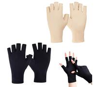 2 Pairs Sun Protection Gloves Women, Fingerless Gloves For Women, UV Glove for Gel Nails, 17.5 x 8.5cm Driving Glove, Sun Protection, Outdoor Sports, Golf, Hiking(Black, Beige)