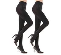 2 Pairs Super Opaque Tights for Women - 70D Microfiber Control Top Pantyhose - Black - S