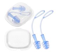 2 Pairs Swimming with Integrated Lanyard, Silicone Blue | Reusable One-piece Molded Design, Anti-loss String, for Surfing, Bathing, and Swim Goggle Straps