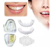 2 Pairs Temporary Cosmetic Teeth Veneers Dentures Instant False Teeth Top and Bottom Whitening Fake Teeth Braces Snap on Veneers Covering Missing Teeth Improve Men and Women Smile, One Size