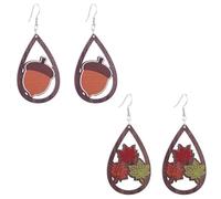 2 Pairs Thanksgiving Day Fall Wooden Earrings Cute Funny Turkey Pumpkin Maple Leaf Truck Candy Nut Wooden Teardrop Dangle Earrings For Women Jewelry Gift (Set 1)