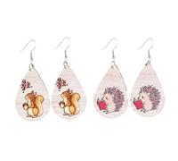 2 Pairs Thanksgiving Fall Earrings Wood Turkey Fox Squirrel Cute Earrings For Women Wooden Cute Funny Teardrop Autumn Dangle Earrings Jewelry Gift (Set 2)