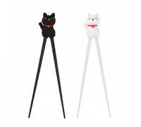 2 Pairs Training Chopsticks for Beginners, Rebound Non-Slip Silicone Chopsticks with Lucky Cat Design (Black & White), Reusable Heat-Resistant Learning Chopsticks for Noodles and Asian Dishes