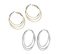 2 Pairs Triple Ring Hoop Earrings, Silver Hoops Earrings For Women, Elegant Hoop Earrings, Gold Silver Hoop Earrings Small Large Ring, Oversize Earrings for Women Girls