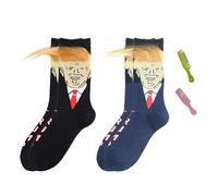 2 Pairs Trump Comedy Joke Socks, Funny Socks with 2 Mini Fun Combs, Quirky Personality Sock, Fashionable Silly Fuzzy Hair Design Sock