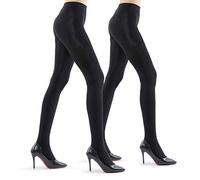 2 Pairs Ultra Opaque Tights for Women - 80D Microfiber Control Top Pantyhose - Black - XL