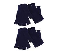 2 Pairs Unisex Fingerless Gloves Half Finger Gloves Winter Stretchy Knit Gloves with Standard, Navy Blue, standard size