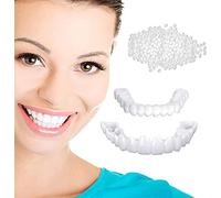 2 Pairs Upper and Lower Dentures Instant Veneers, Temporary Dental Prosthesis Teeth, Cosmetic Dental Veneers, Comfort Fit Snap on Flex Fits Quick Dentures for Men Women One Size