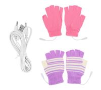 2 Pairs USB Heated Mitts Half Finger Gloves with Heating Pads | Wool Fabric, Computer USB Power Supply, Removable Pads, Students and Gamers, Cold Office Typing