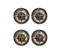 2 Pairs Vintage Viking Compass Stud Earrings for Men Women, Nordic Nautical Compass Rose Earrings, Retro Explorer Traveler Jewelry, Round Glass Ear Studs Gift