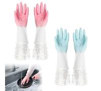 2 Pairs Washing Up Gloves Long Cuff and Non Flock Lining Marigold Glove Reusable Rubber Gloves Non-Slip for Washing Dishes for Kitchen Bathroom Gardening