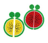 2 Pairs Watermelon Beaded Earrings Summer Dangle Jewelry for Women Lightweight Bohemian Statement Earrings for Parties and Everyday Wear