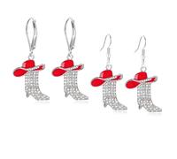 2 Pairs Western Boots Earrings for Women Rhinestone Cowboy Cowgirl Rodeo Boot Leverback Earrings Western Jewelry, S, Alloy Steel, No Gemstone