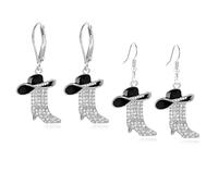 2 Pairs Western Boots Earrings for Women Rhinestone Cowboy Cowgirl Rodeo Boot Leverback Earrings Western Jewelry, S, Alloy Steel, No Gemstone