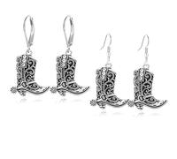 2 Pairs Western Boots Earrings for Women Rhinestone Cowboy Cowgirl Rodeo Boot Leverback Earrings Western Jewelry, S, Alloy Steel, No Gemstone
