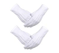 2 Pairs White Nylon Cotton Gloves with Snap Closure for Police Formal Tuxedo Honor Guard Costume Parade Gloves, 9.05 Inches