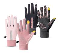 2 Pairs Winter Thin Thermal Gloves Waterproof Finger Touch Screen Non-Slip Cold Resistant Gloves Windproof Warm Winter Running Gloves for Womens Outdoor Sports,Cycling,Driving,Hiking (Pink, Grey)