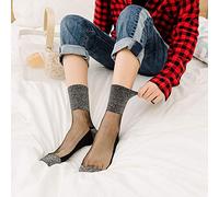 2 Pairs Women Socks Ultrathin Transparent Crystal Silk Elastic Socks Ankle Sock Fashion Women Ankle High Fish Net Socks Nylon Short Ankle Socks