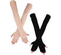 2 Pairs Women UV Sun Protection Driving Gloves Touchscreen Cotton Arm Sun Block Gloves for Outdoor Sports Summer Supplies (Color Set 3)