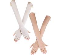 2 Pairs Women UV Sun Protection Driving Gloves Touchscreen Cotton Arm Sun Block Gloves for Outdoor Sports Summer Supplies (Color Set 4)