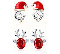2 Pairs Women's Christmas Earrings, Girls Crystal Gemstone Santa Christmas Hat Earrings Luxury Reindeer Antlers Xmas Earring Stud Jewelry Gift Sets