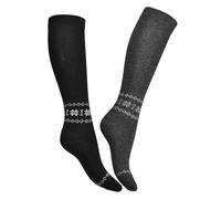 (2 Pairs) Women's Knee High Socks in Fine Wool-Cashmere Yarn with Nordic Pattern - 100% Made in (Brescia) Italy, A7, One size