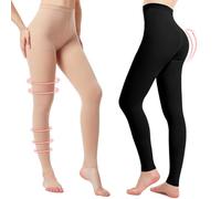 2 Pairs Women's Medical Compression Tights 20-30mmHg Graduated Support Tight Pants Opaque Footless 1 Beige + 1 Black XL, 1 Beige + 1 Black, Xl