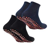 2 Pairs Womens Mens Non-slip Grip Socks ABS Sport Socks for Yoga Pilates Barre Trampoline Fitness Martial Hospital Home Walking Socks with Grips (UK, Numeric, 7, 8.5, Regular, Regular, Black/Navy)
